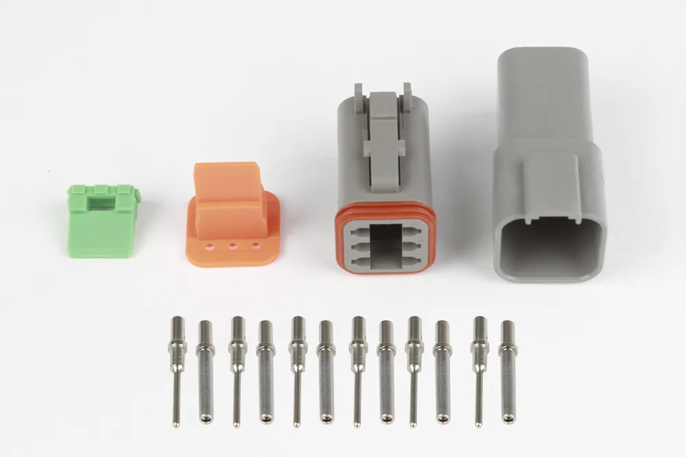 Plug and Pins Only - Matching Set of Deutsch DT-6 Connectors  (DT06-6S + DT04-6P) - ( 13 Amp)