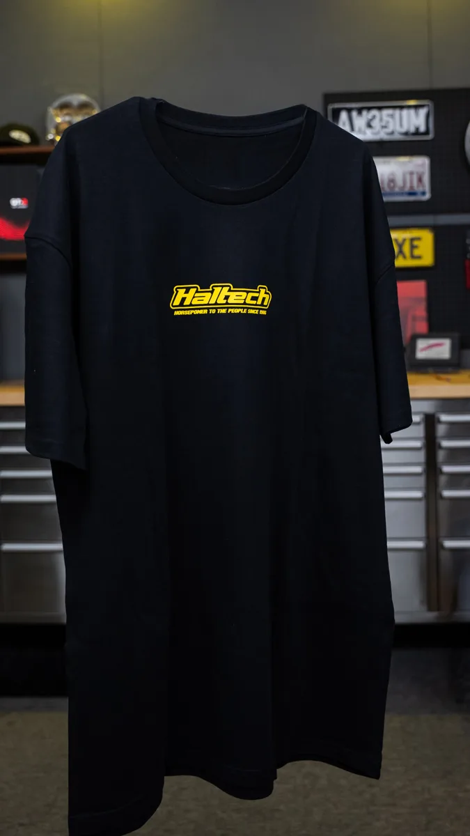 Haltech Classic T-Shirt - Black with Yellow Logo Size: XL