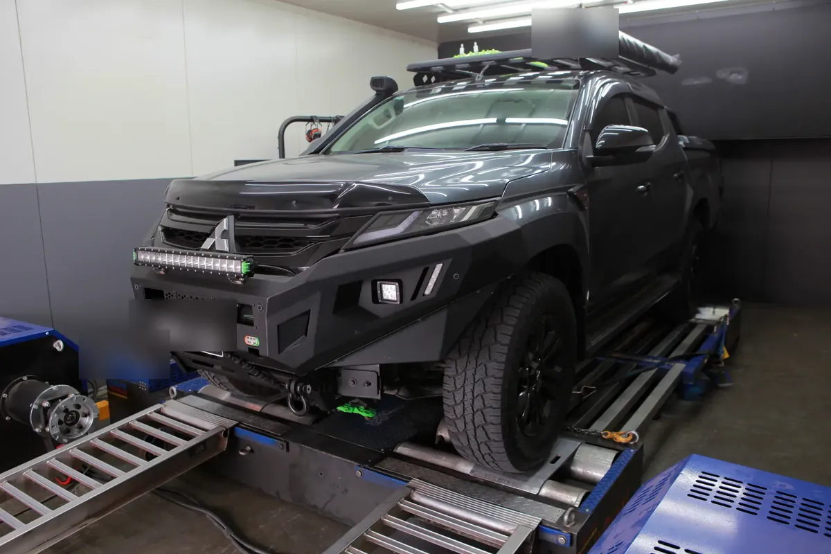 Diesel ute in the dyno cell during calibration file testing