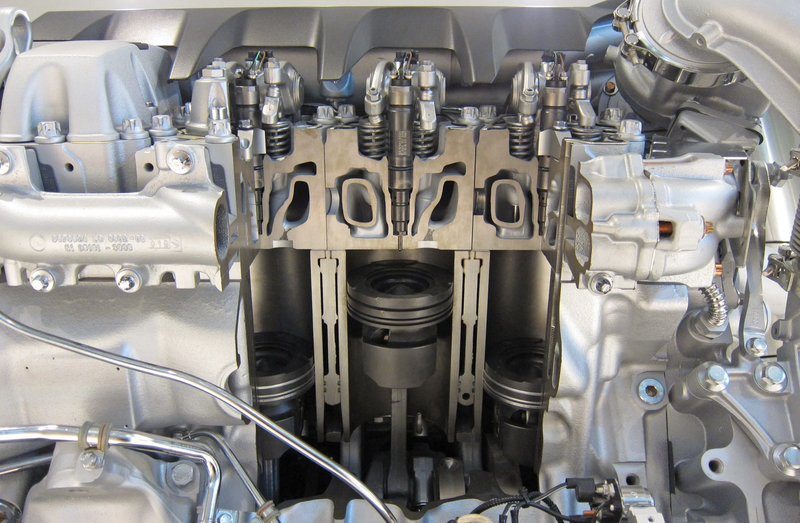 Common-rail diesel engine cutaway
